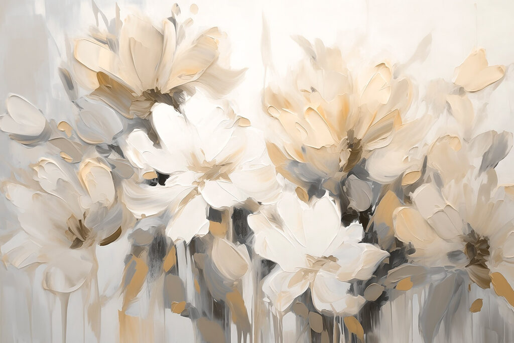 Schilderij van bloemen op een witte achtergrond Schilderij van bloemen op een witte achtergrond
