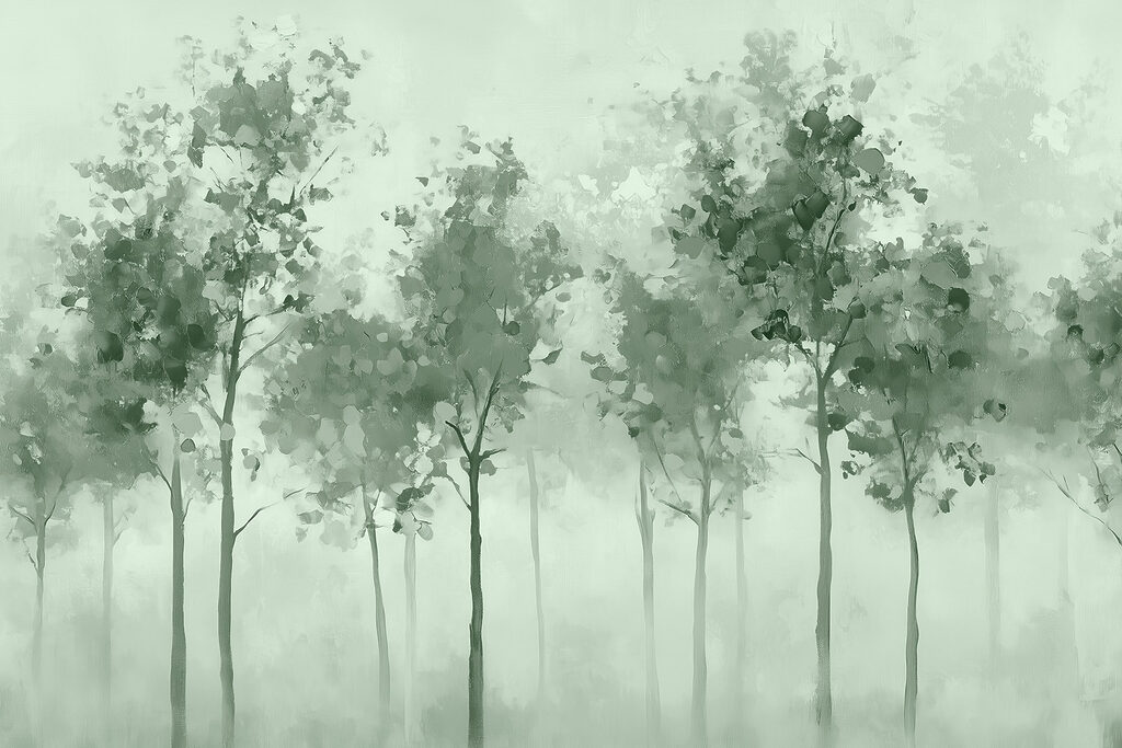 Groep bomen in mist Groep bomen in mist