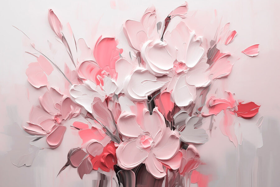 Fotobehang Schilderij van bloemen in roze en wit - Afbeelding 4