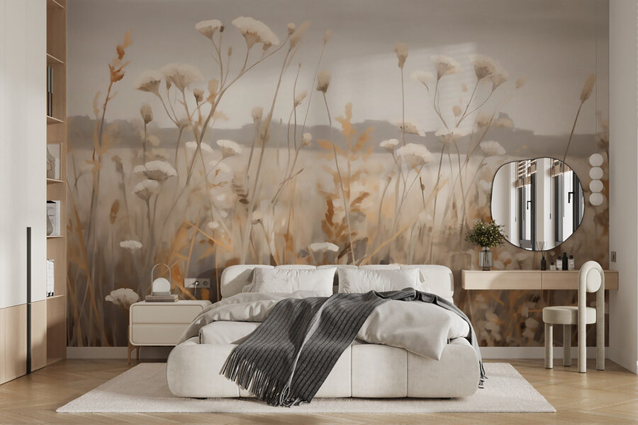Veld met bloemen en gras