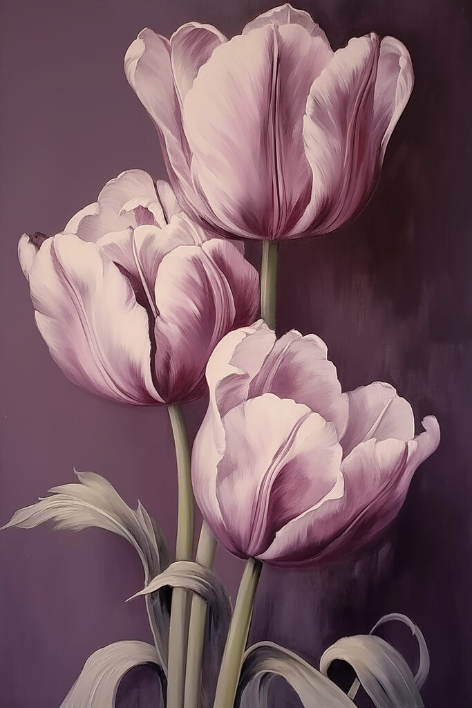 Painting of pink tulips Painting of pink tulips