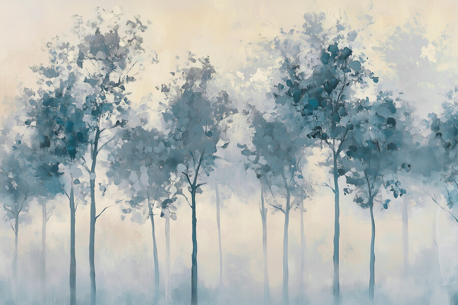 Groep bomen in mist