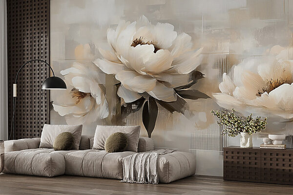 Schilderij van bloemen op een witte achtergrond Schilderij van bloemen op een witte achtergrond