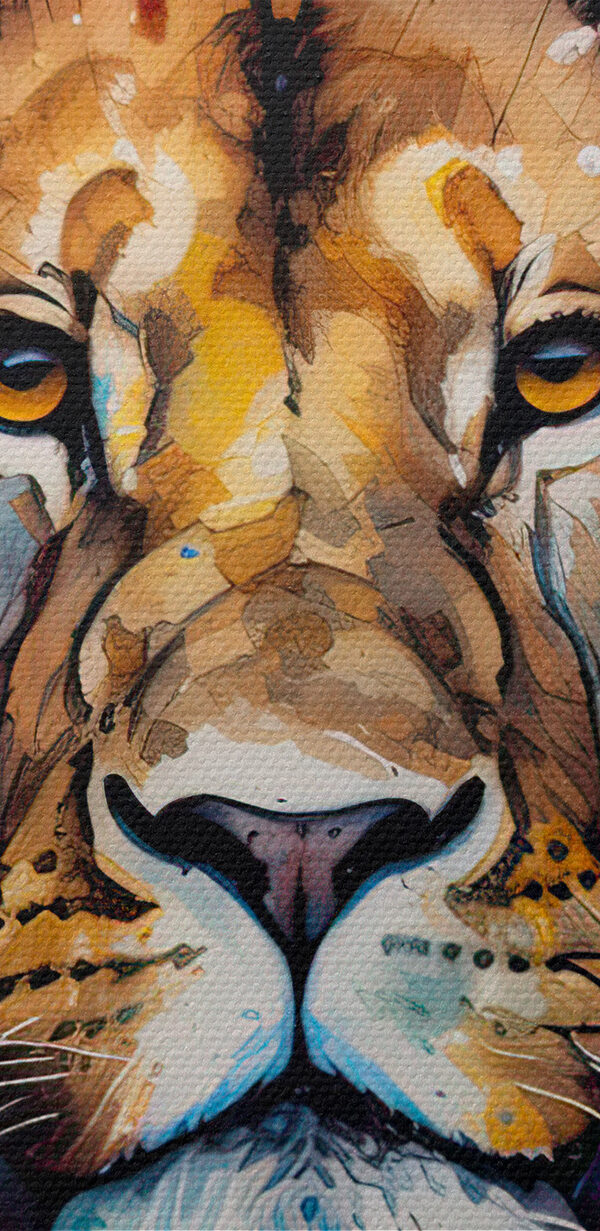 Leeuwenschilderij van een gezicht Leeuwenschilderij van een gezicht