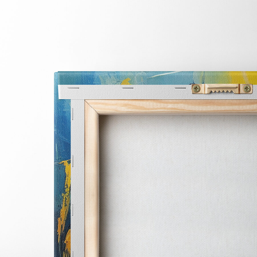 Schilderij van mensen in geel en blauw