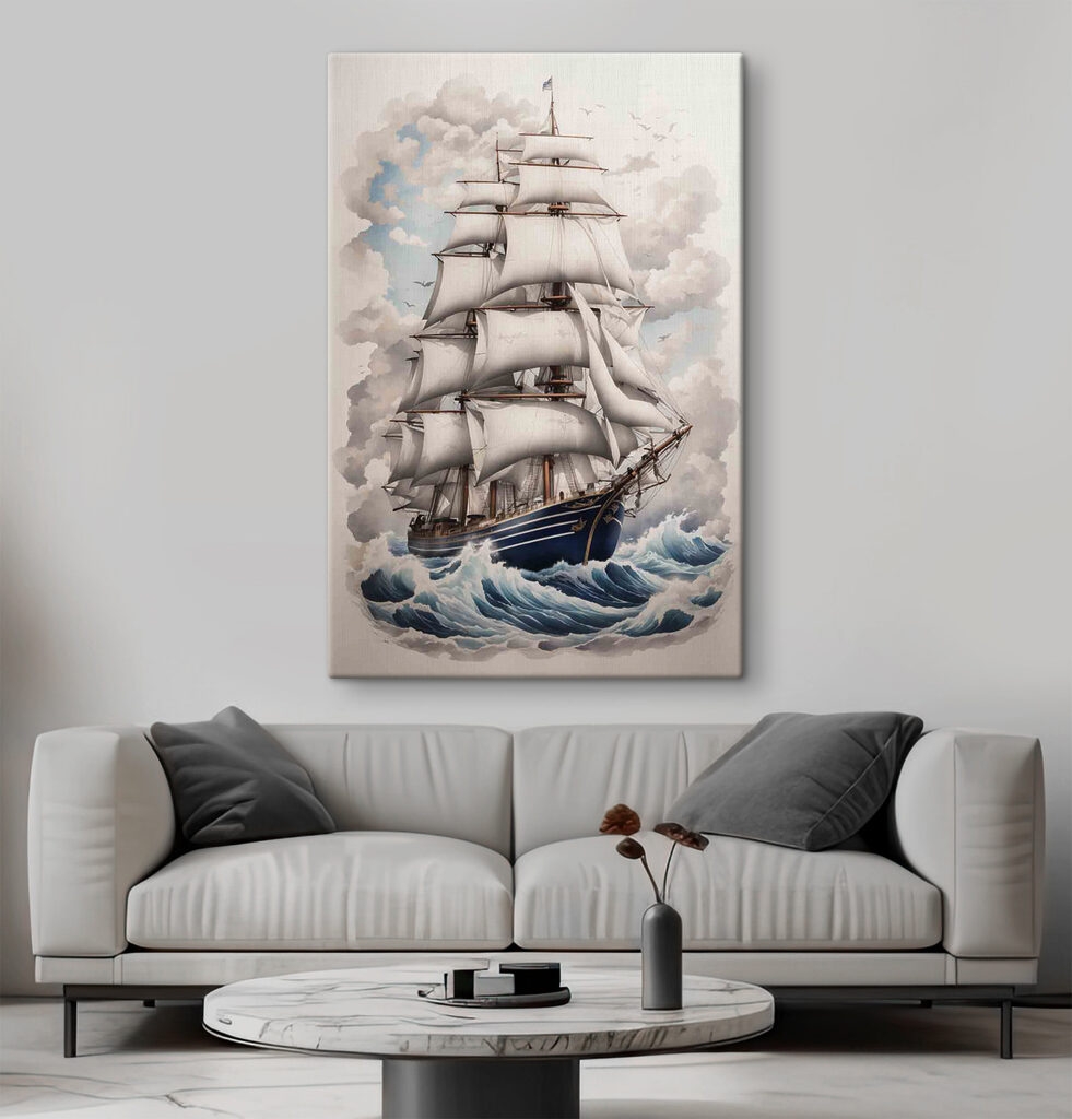 Painting of a ship in the ocean