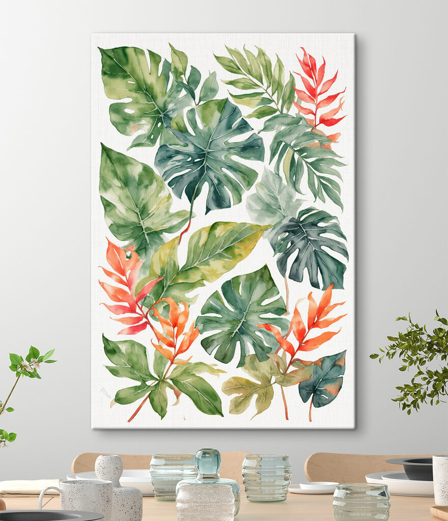 Group of green and orange leaves