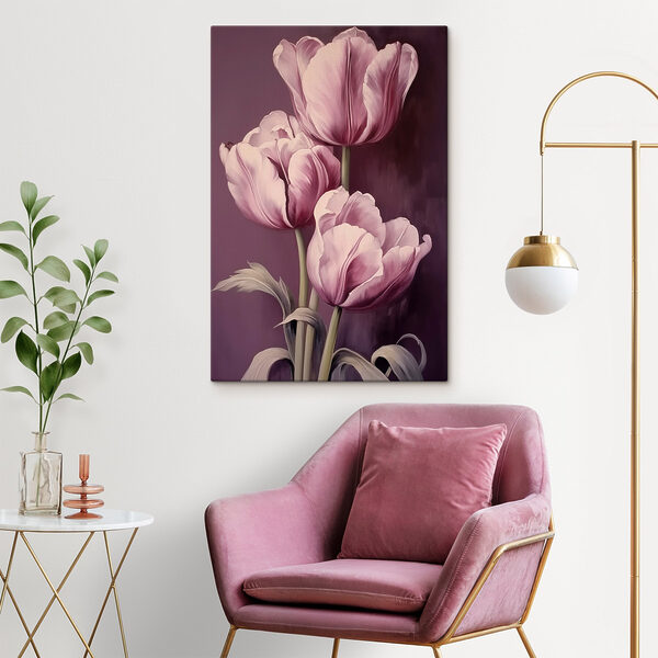 Schilderij van roze tulpen Schilderij van roze tulpen