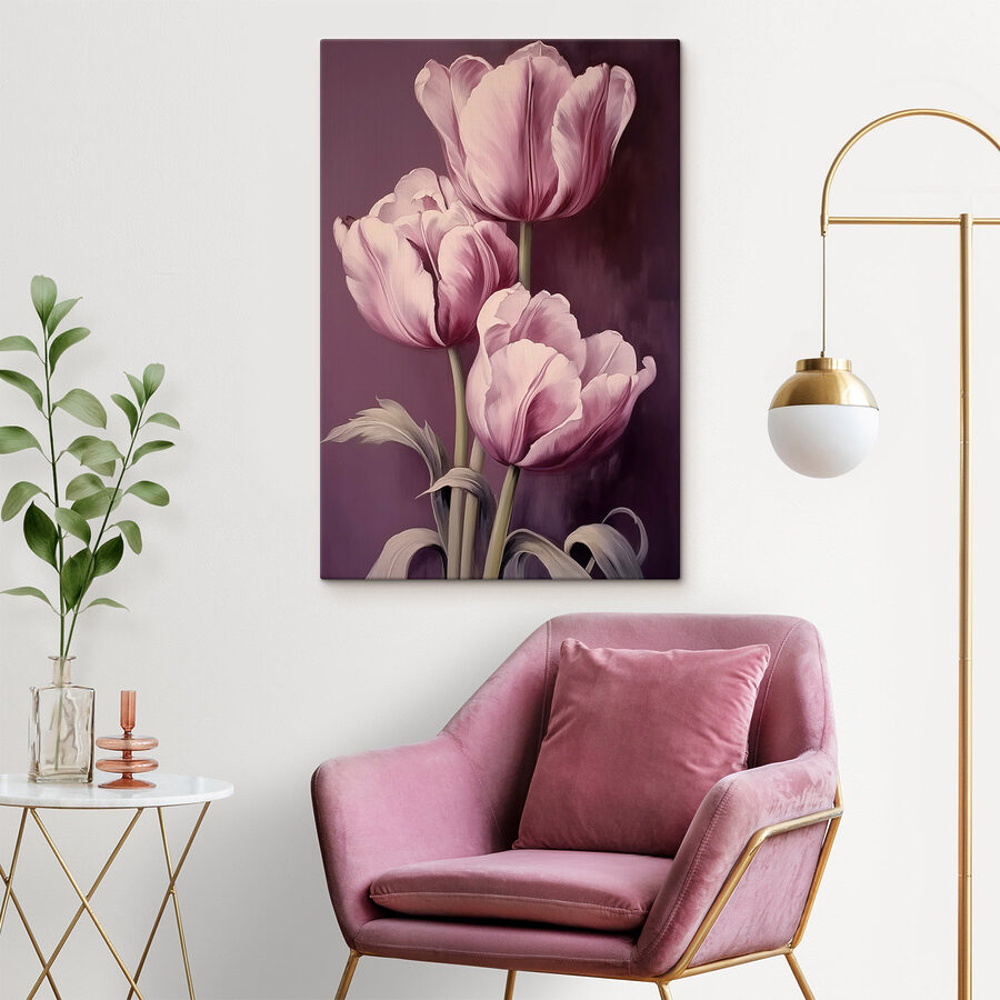 Schilderij van roze tulpen