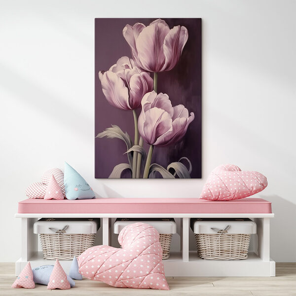 Schilderij van roze tulpen Schilderij van roze tulpen