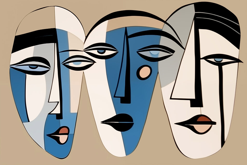 Group of faces painted on a wall