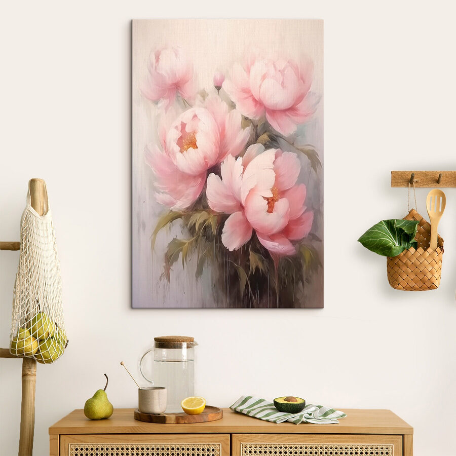 Schilderij van roze bloemen