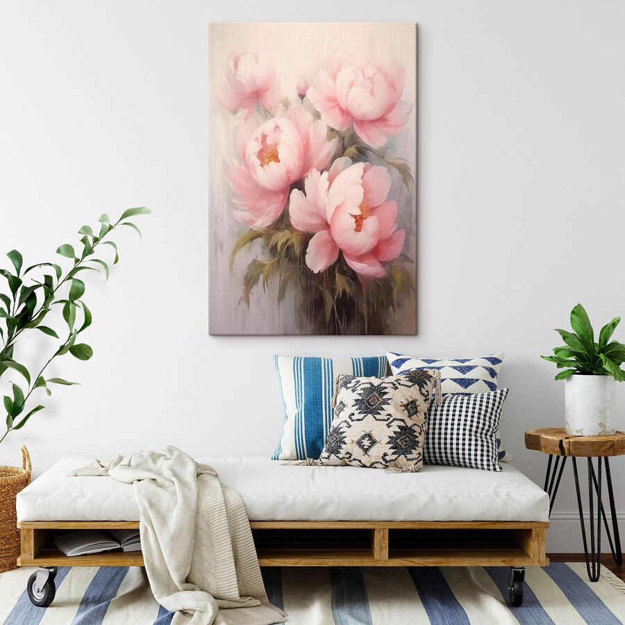 Schilderij van roze bloemen