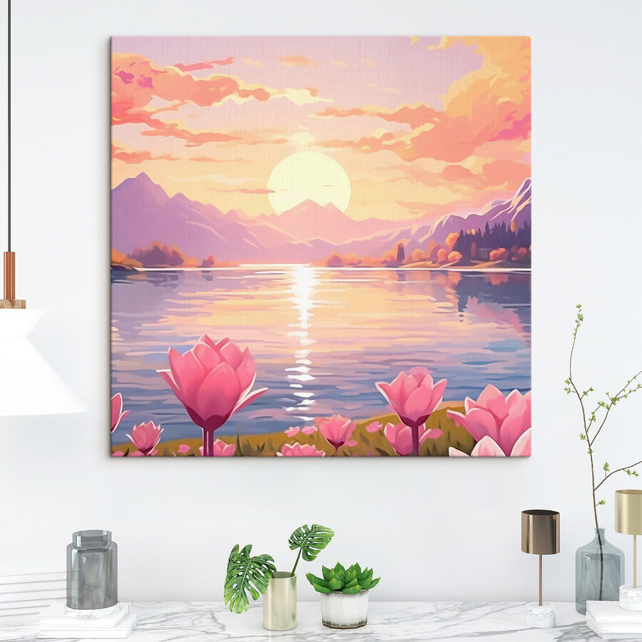 Roze bloemen naast een meer