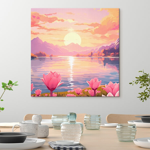Roze bloemen naast een meer Roze bloemen naast een meer