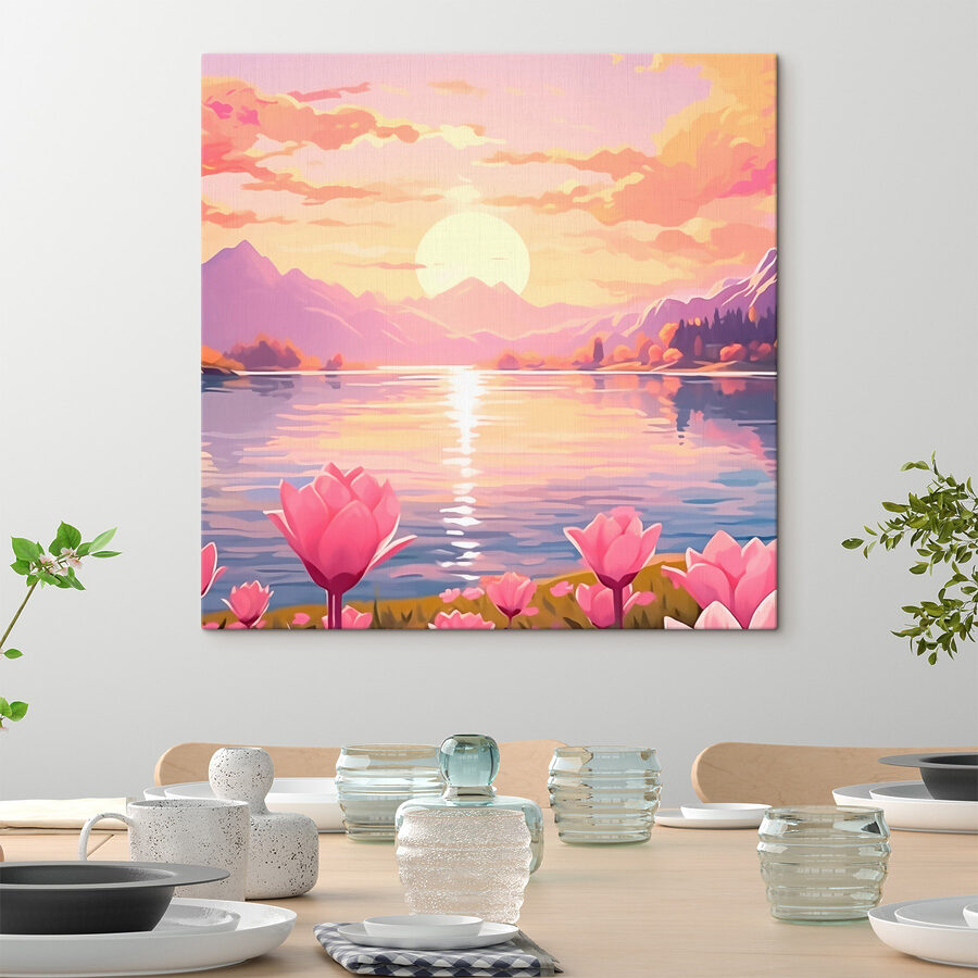 Roze bloemen naast een meer