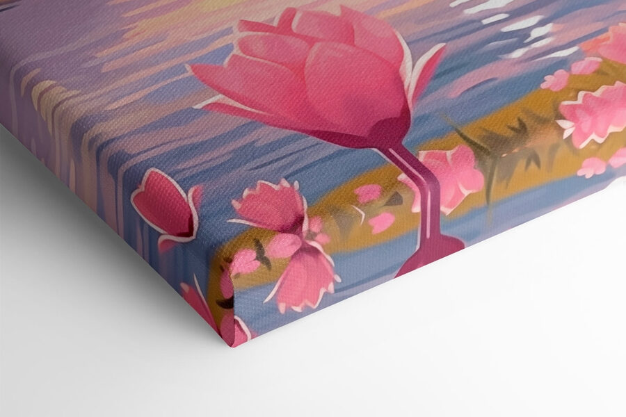 Roze bloemen naast een meer