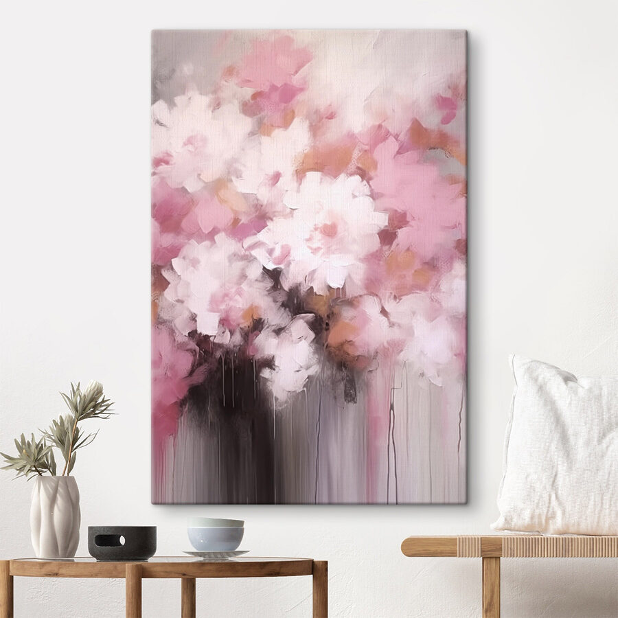 Schilderij van roze bloemen