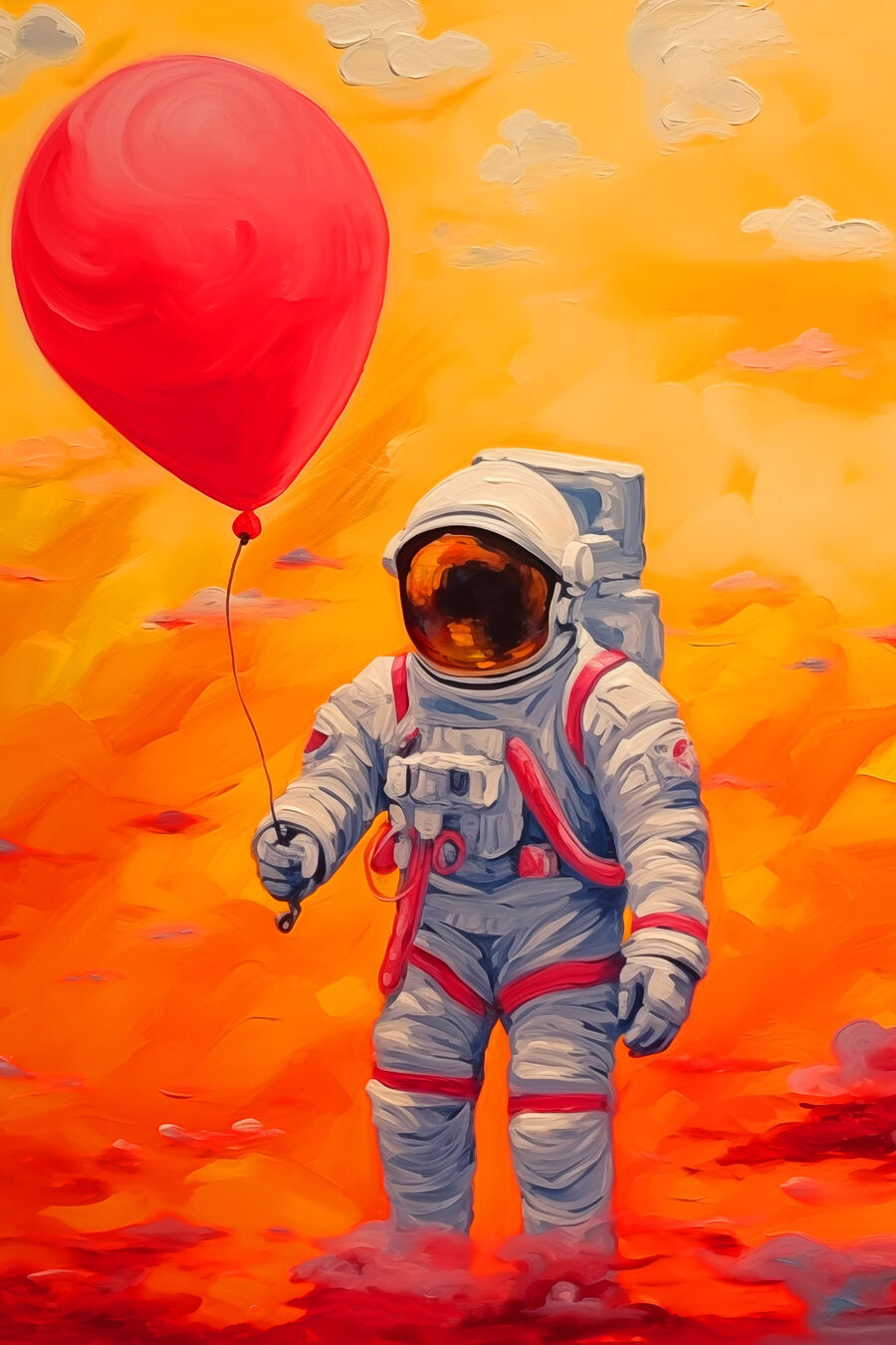 Een astronaut houdt een ballon vast