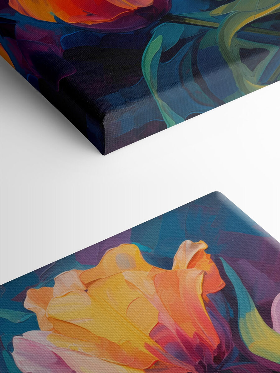 Schilderij van bloemen op een blauwe achtergrond Schilderij van bloemen op een blauwe achtergrond
