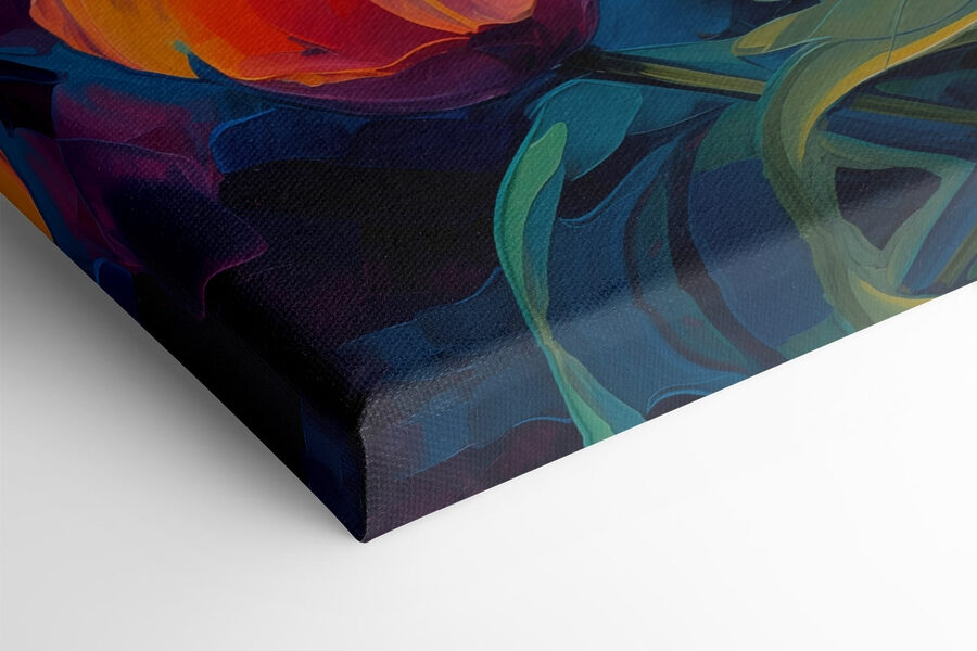 Schilderij van bloemen op een blauwe achtergrond Schilderij van bloemen op een blauwe achtergrond