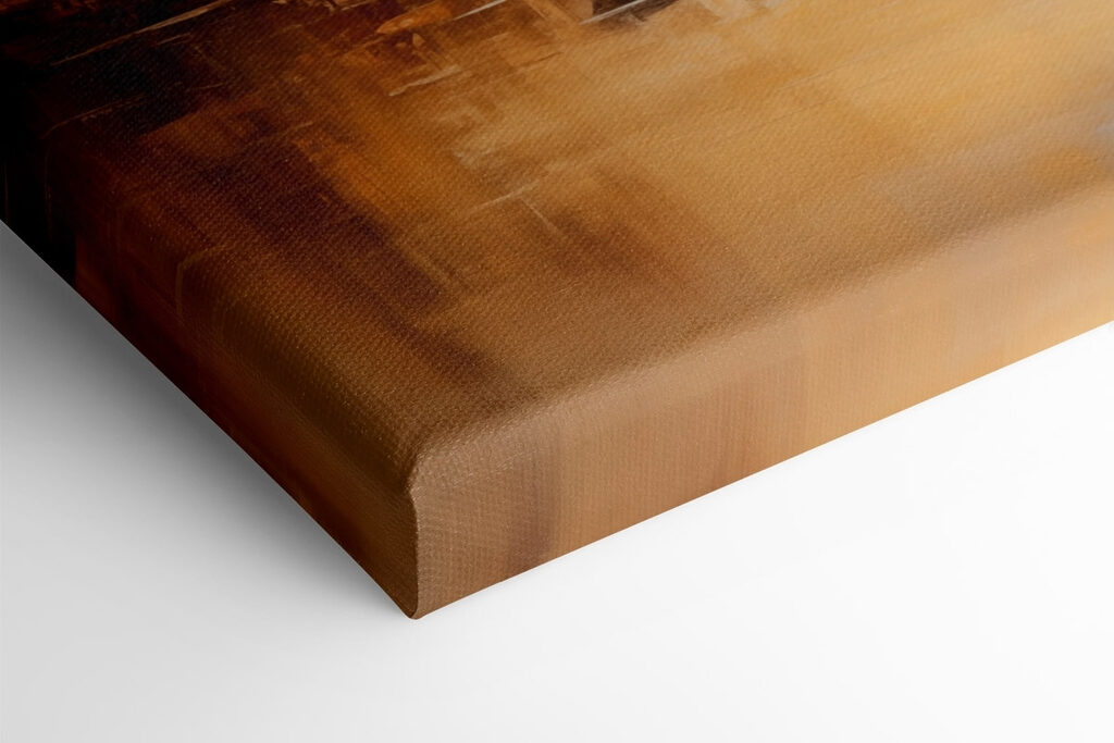 Painting of a boat on a lake with mountains in the background Painting of a boat on a lake with mountains in the background