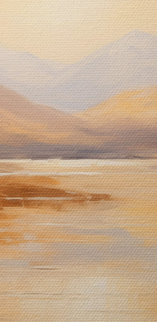 Painting of a boat on a lake with mountains in the background Painting of a boat on a lake with mountains in the background