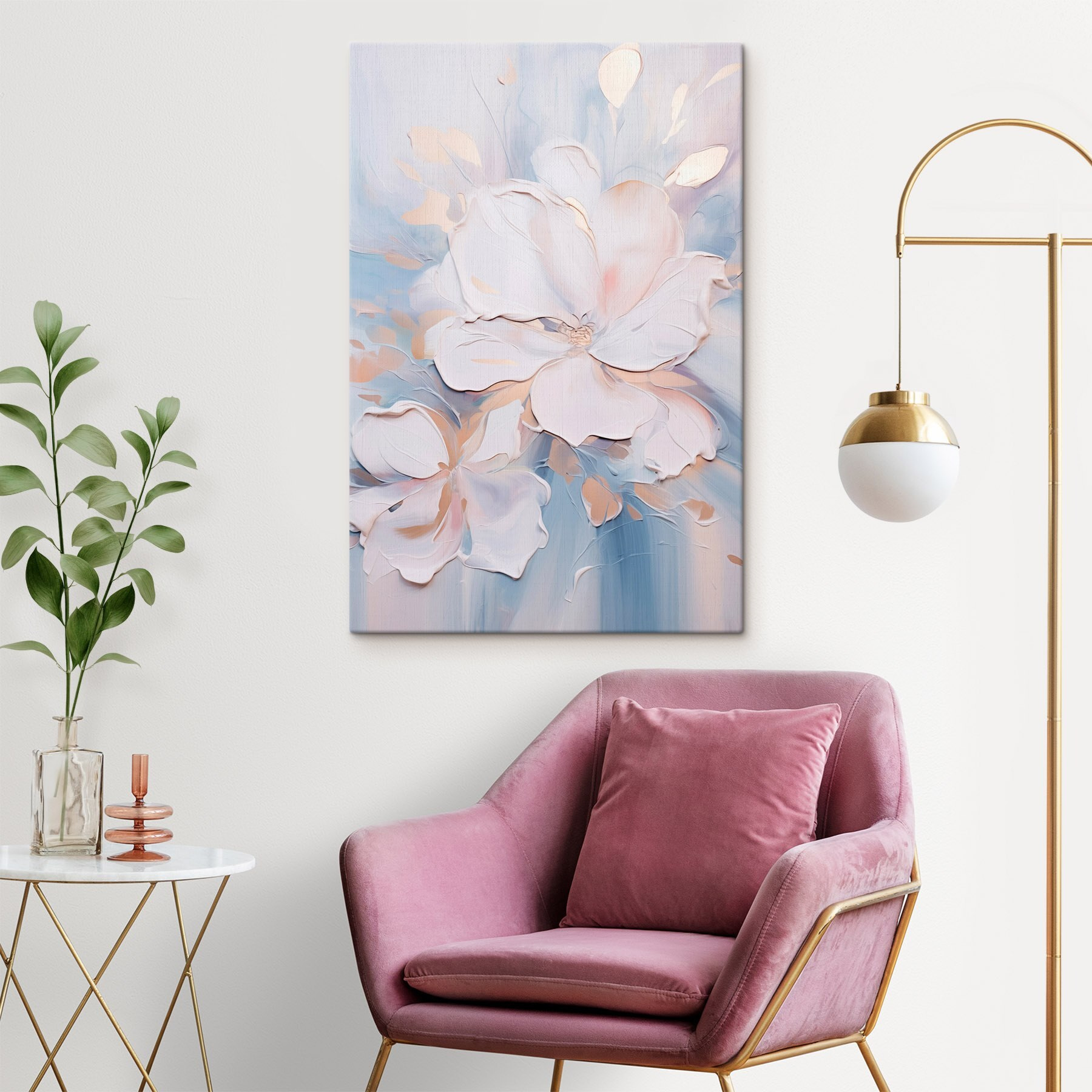 Painting of flowers on a white surface