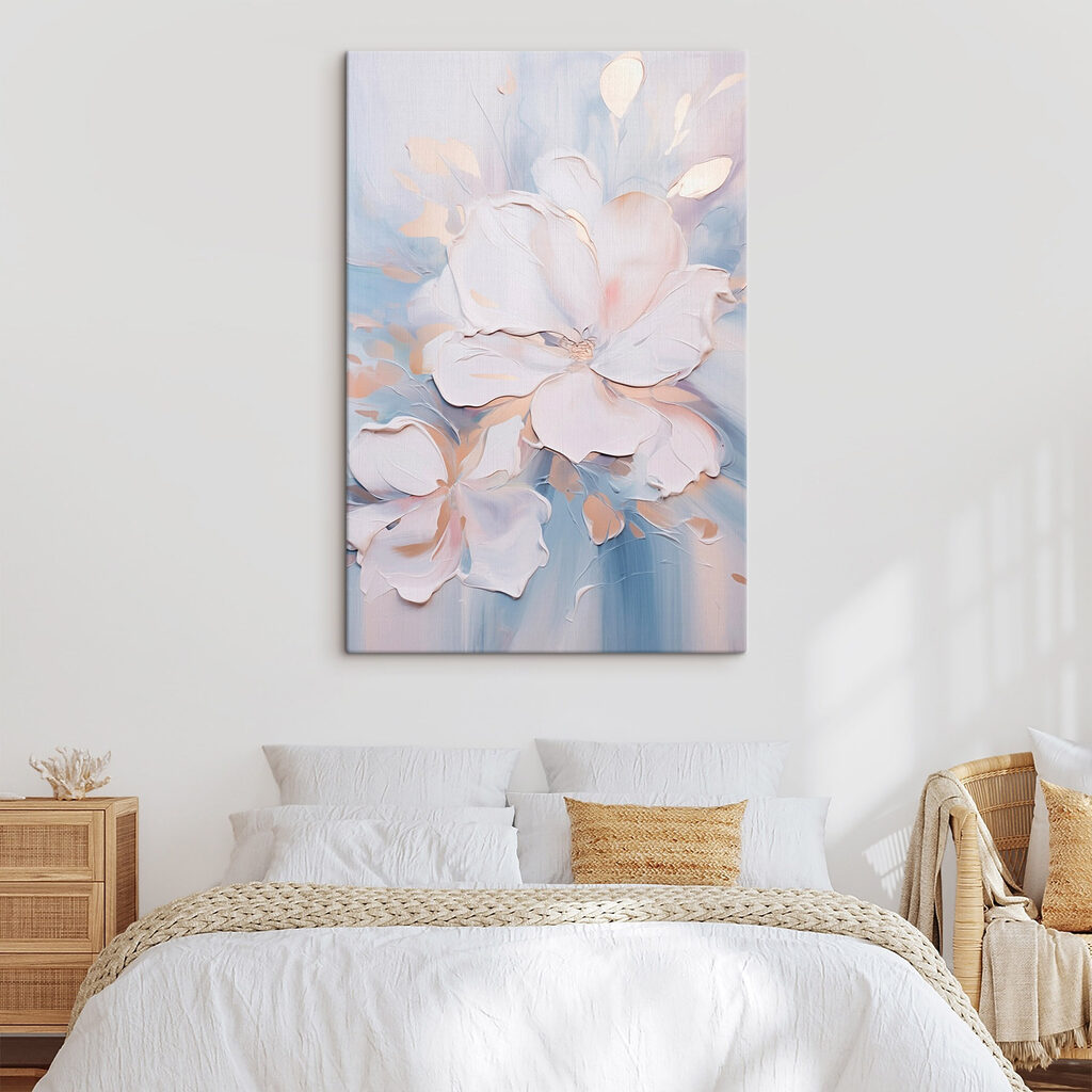 Painting of flowers on a white surface
