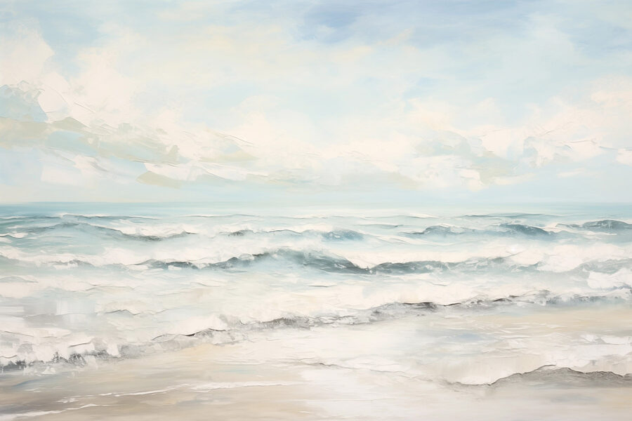 Schilderij van golven op een strand