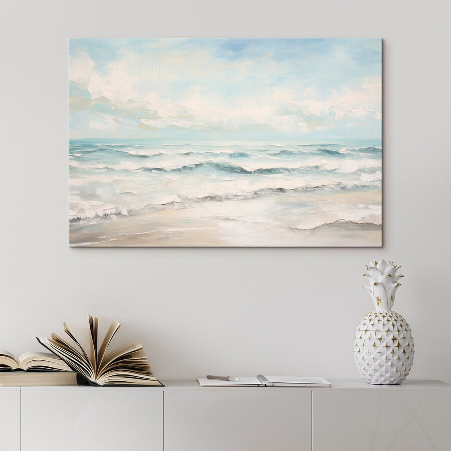 Schilderij van golven op een strand