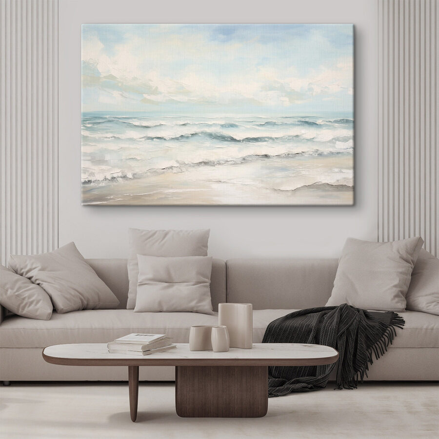 Schilderij van golven op een strand