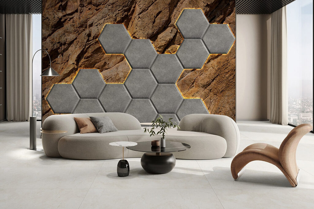 Stone hexagons on a rock Stone hexagons on a rock