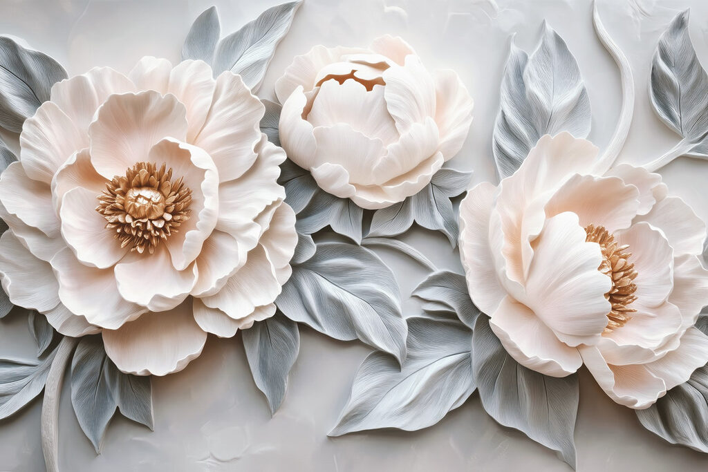 Groep witte bloemen met bladeren Groep witte bloemen met bladeren