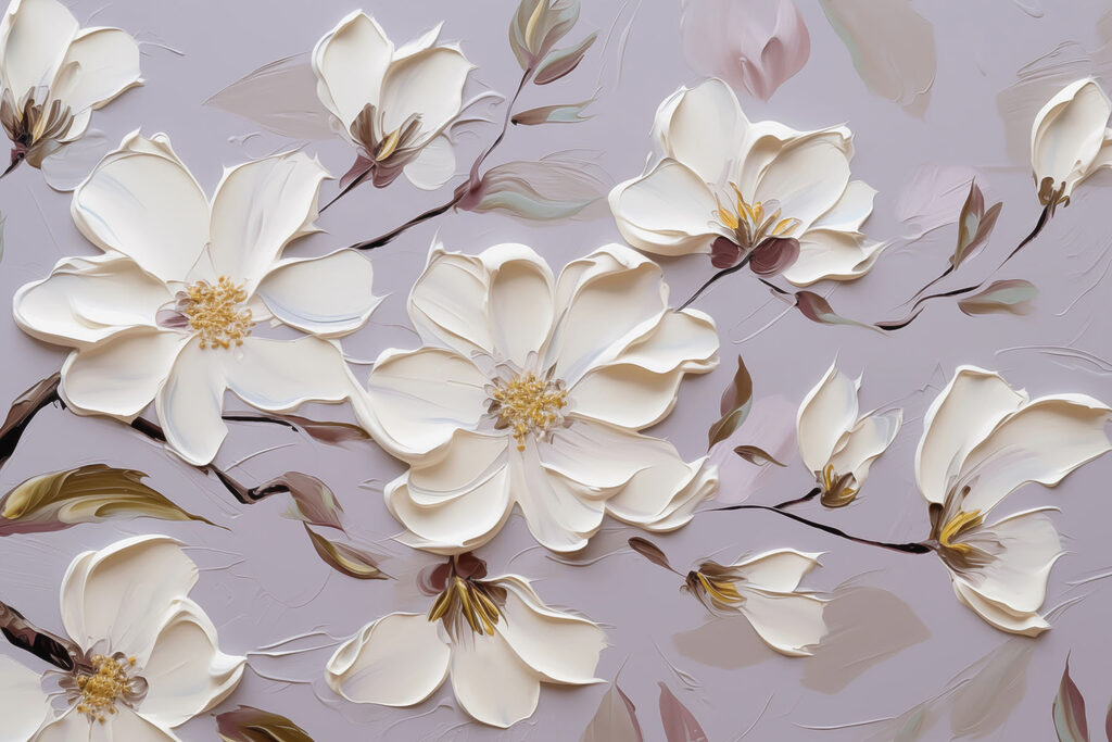 Schilderij van witte bloemen Schilderij van witte bloemen