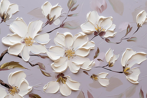 Schilderij van witte bloemen Schilderij van witte bloemen