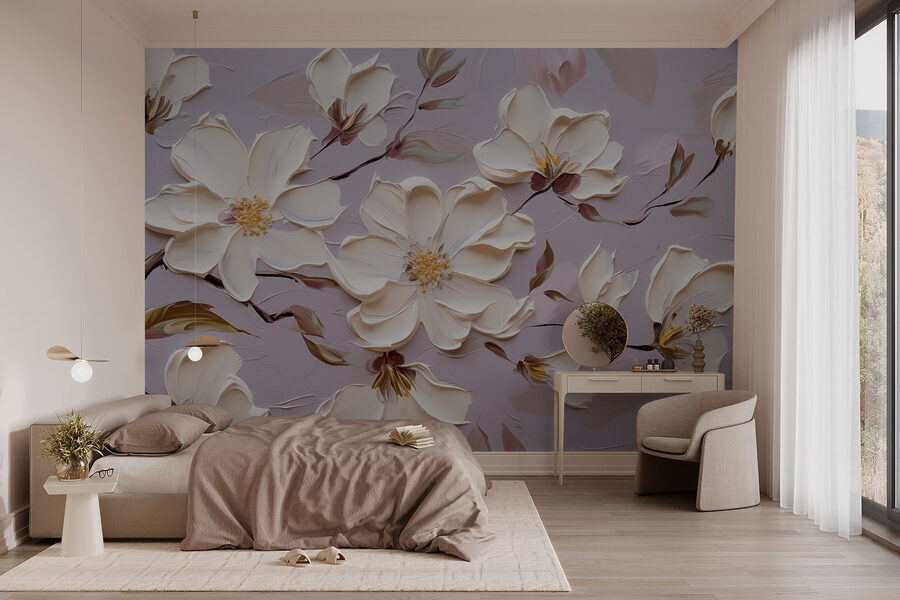 Schilderij van witte bloemen