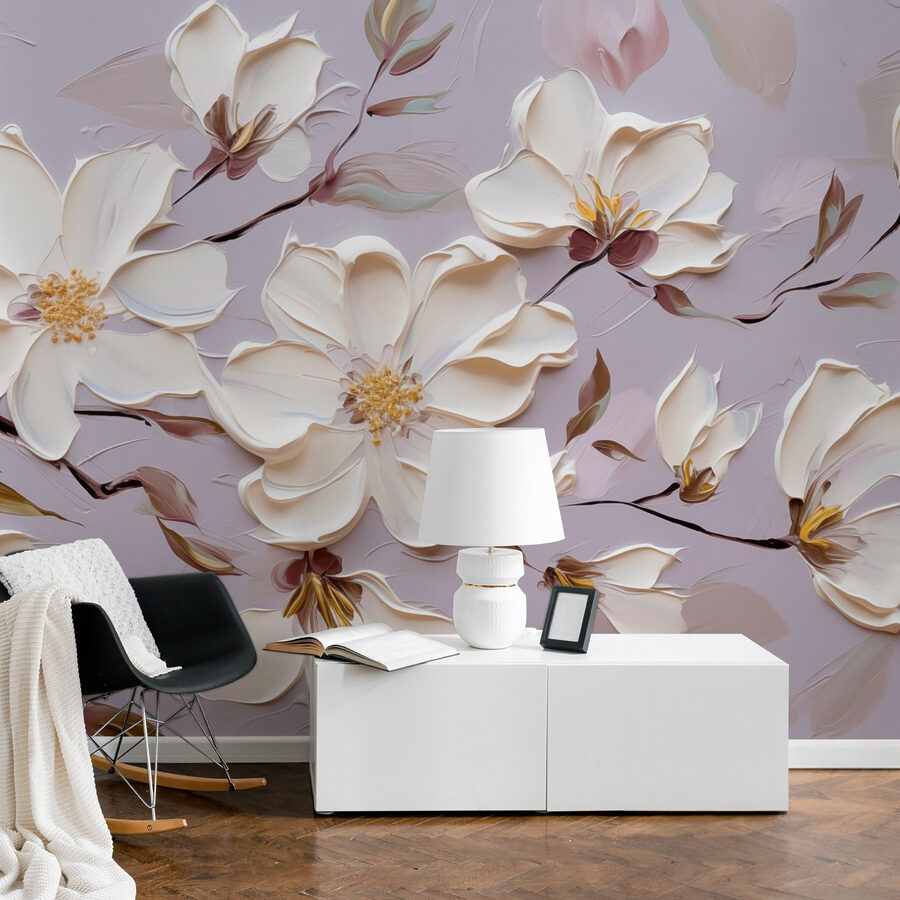 Schilderij van witte bloemen