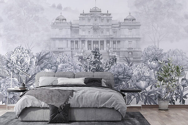 Groot wit gebouw met bloemen Groot wit gebouw met bloemen