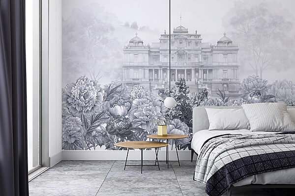 Groot wit gebouw met bloemen Groot wit gebouw met bloemen