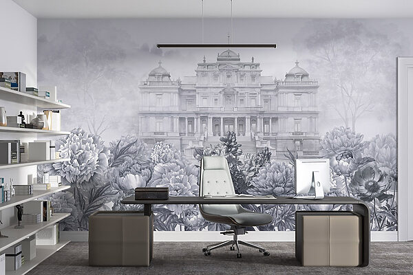 Groot wit gebouw met bloemen Groot wit gebouw met bloemen