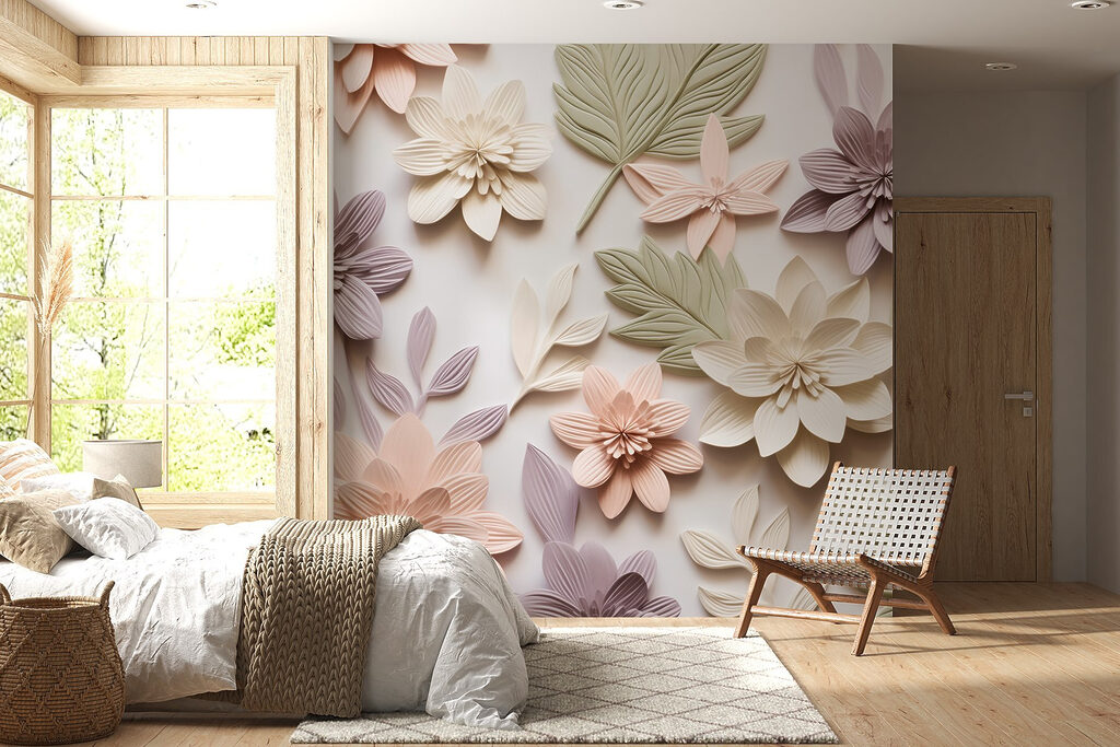 Group of flowers and leaves