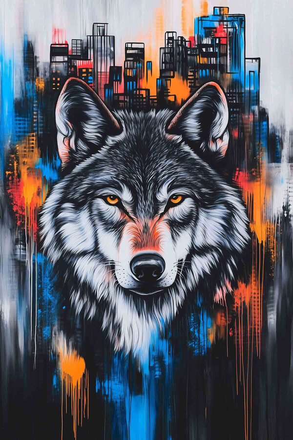 Schilderij van een wolf Schilderij van een wolf