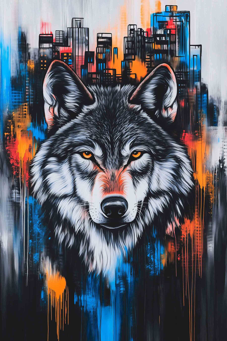 Schilderij van een wolf