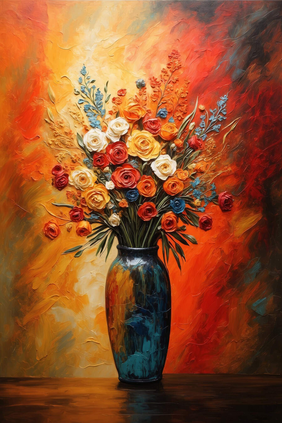 Schilderij van bloemen in een vaas