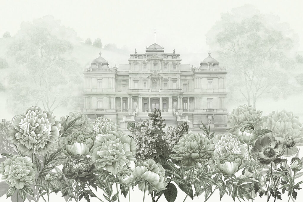 Groot wit gebouw met bloemen Groot wit gebouw met bloemen