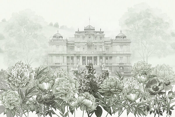 Groot wit gebouw met bloemen Groot wit gebouw met bloemen