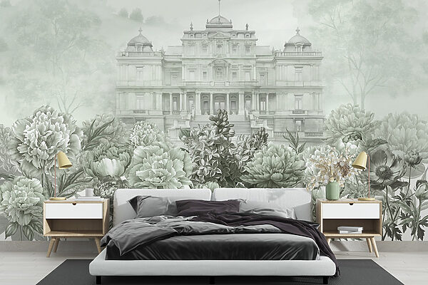 Groot wit gebouw met bloemen Groot wit gebouw met bloemen