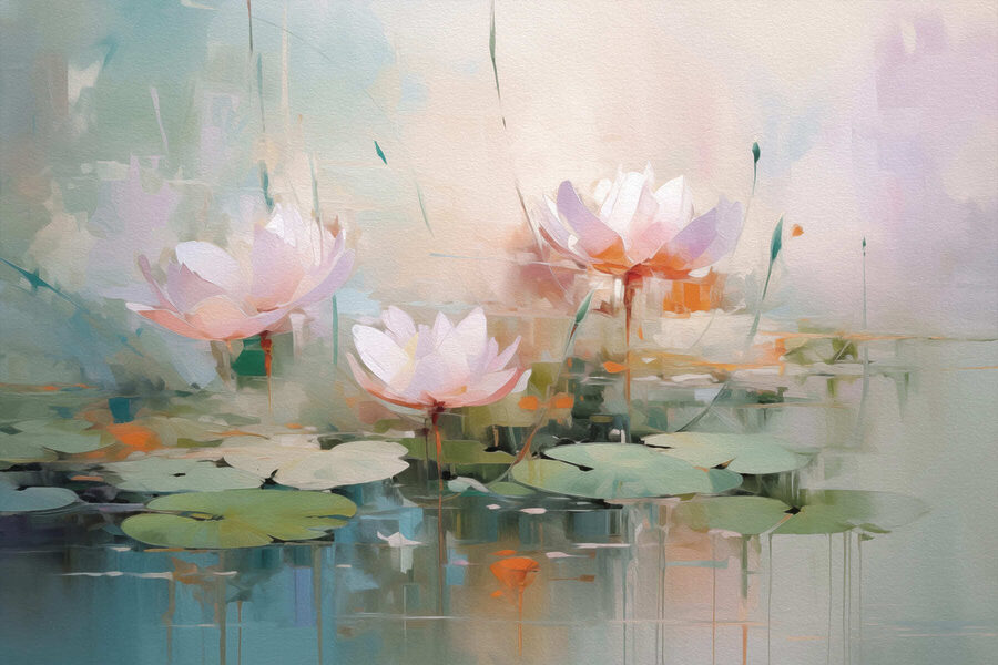 Schilderij van bloemen op water