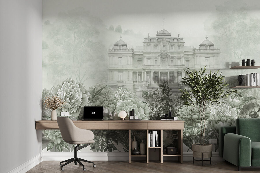 Groot wit gebouw met bloemen